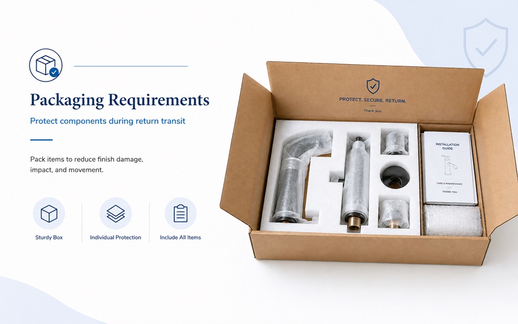 Original return box with protective inserts for a FontanaShowers fixture
