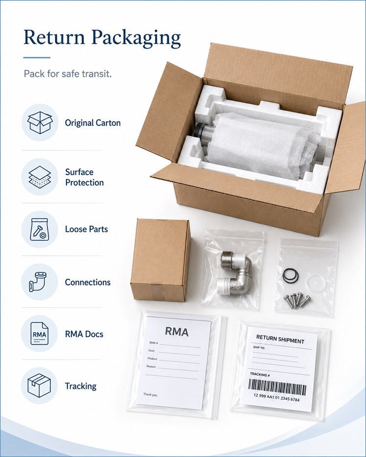 Bathroom fixture carefully repacked with original foam inserts for an authorized return