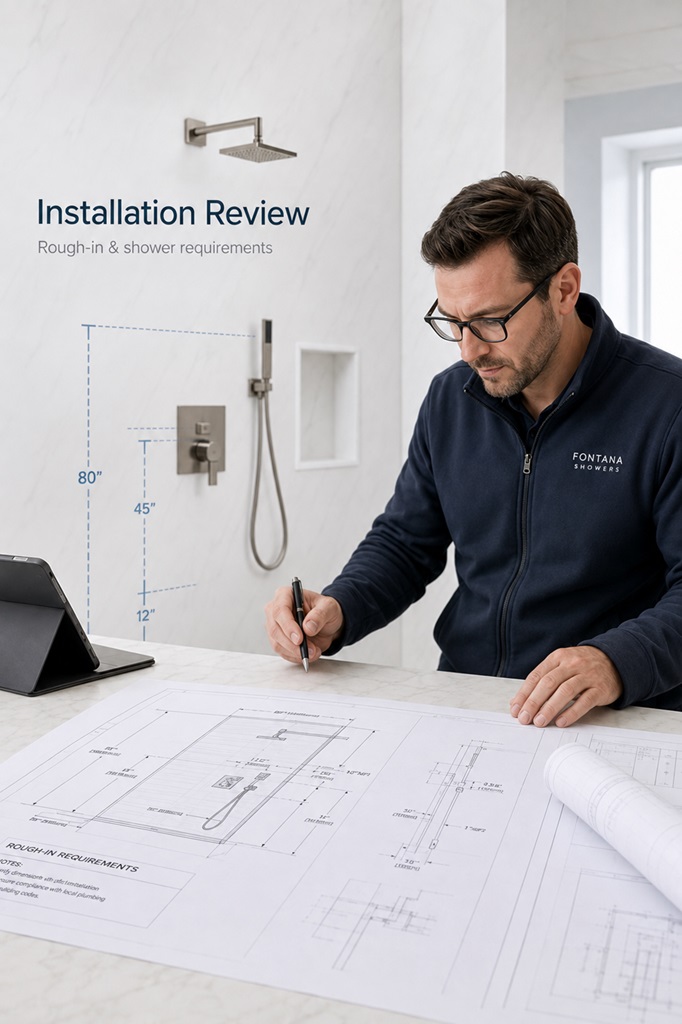 Qualified professional reviewing FontanaShowers shower system rough-in and installation requirements