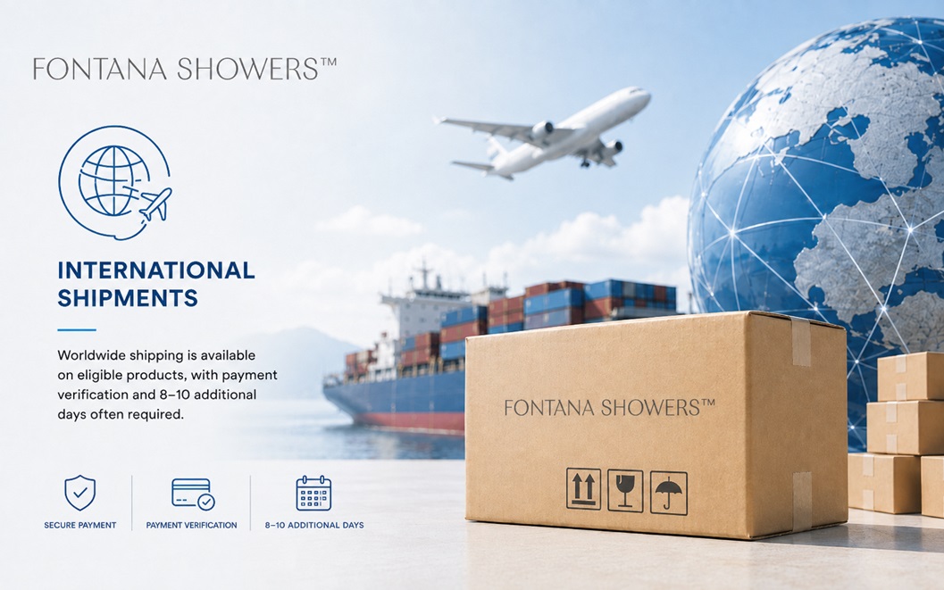 International FontanaShowers shipment prepared with payment and destination verification