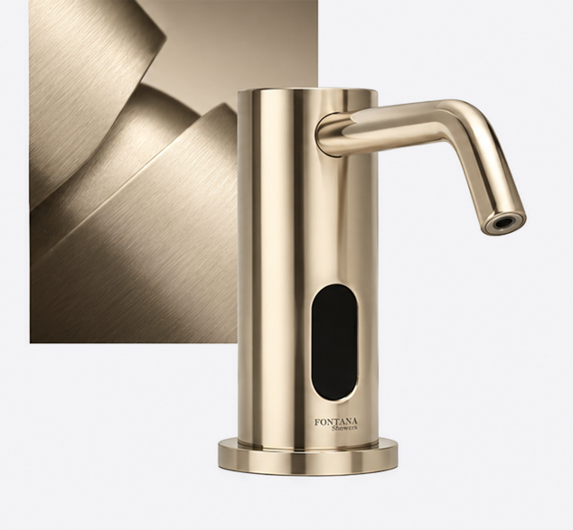 Champagne finish sensor faucet and matching metal samples