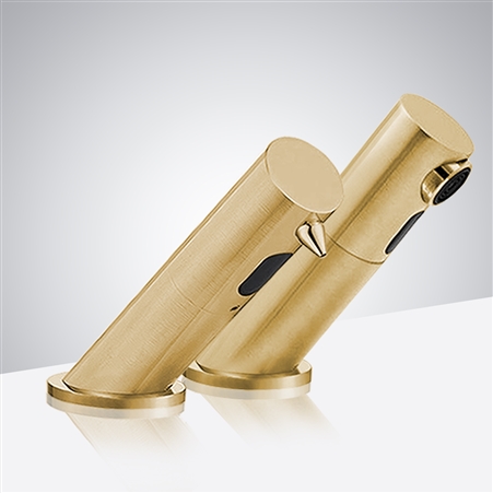 Fontana Brushed Gold Sensor Faucet & Motion Sensor Soap Dispenser