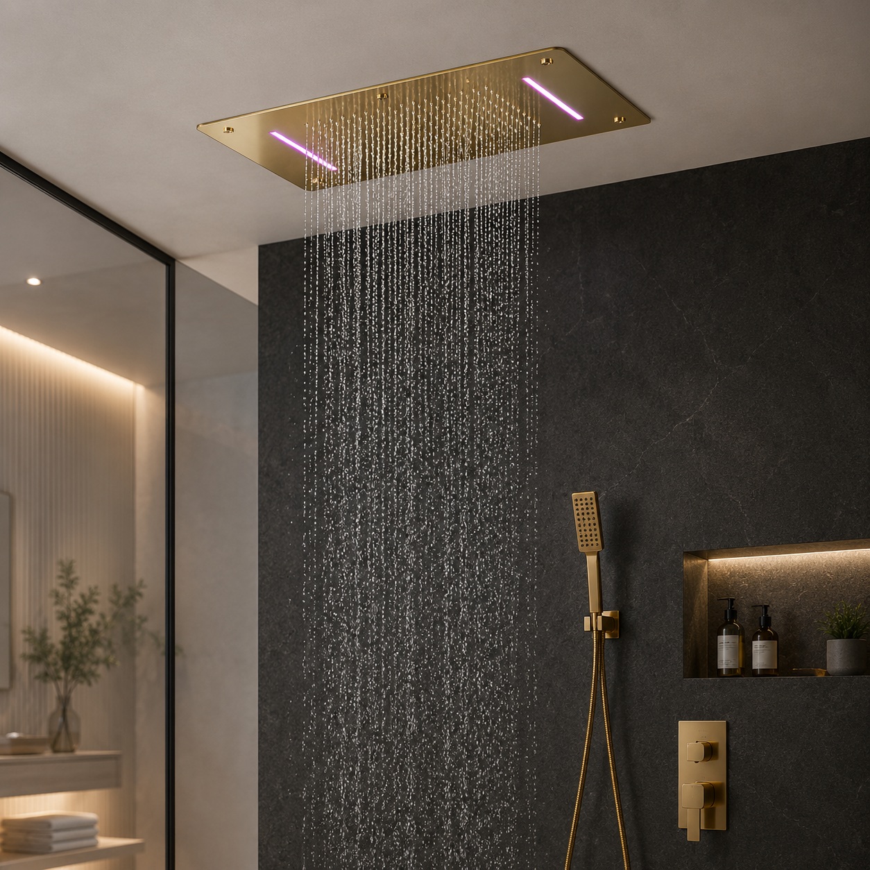BathSelect Mugla Rectangular Style LED Shower Head Ceramic Valve