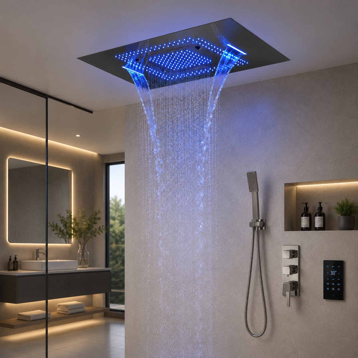 BathSelect Romo 22 Inch Contemporary RGB Multi Color Water Powered LED Shower Set
