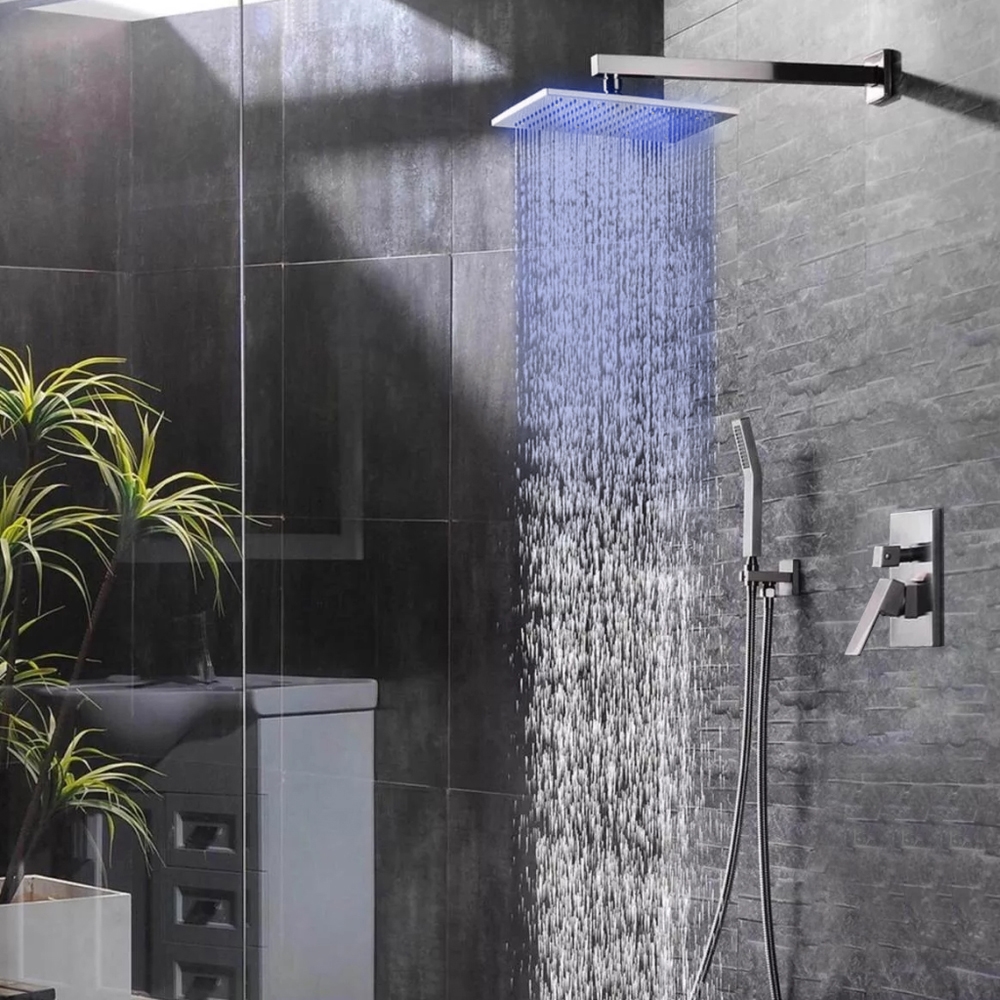 Chrome LED 8"/10"/12"/16" Rain Bathroom Shower Head Hand Spray Mixer Faucet Taps 