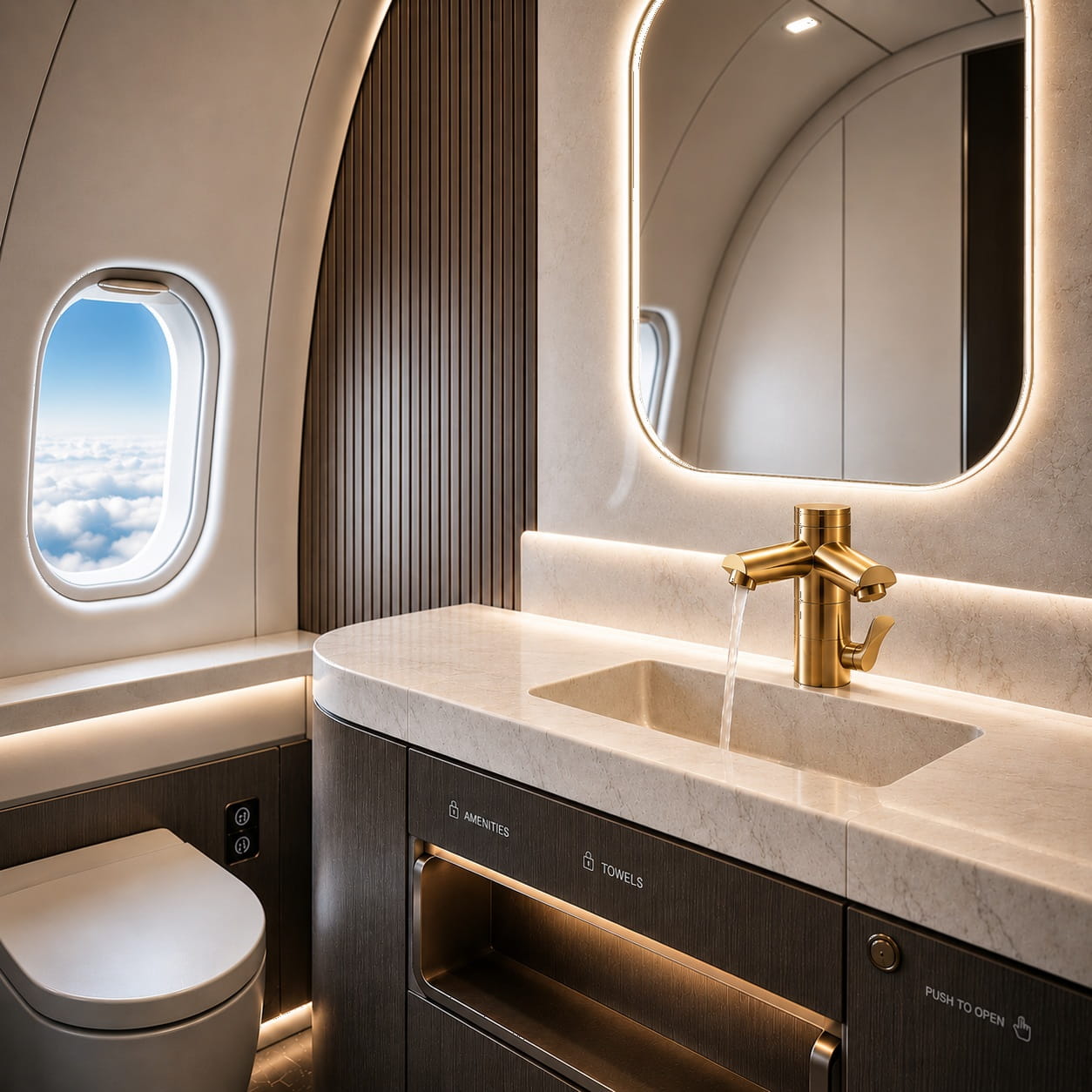 Commercial aircraft lavatory infrared faucet with automatic runtime shutoff
