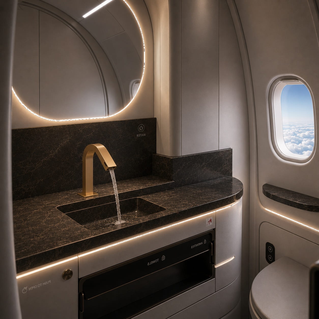 Automatic aircraft lavatory soap dispenser with touchless passenger hygiene system