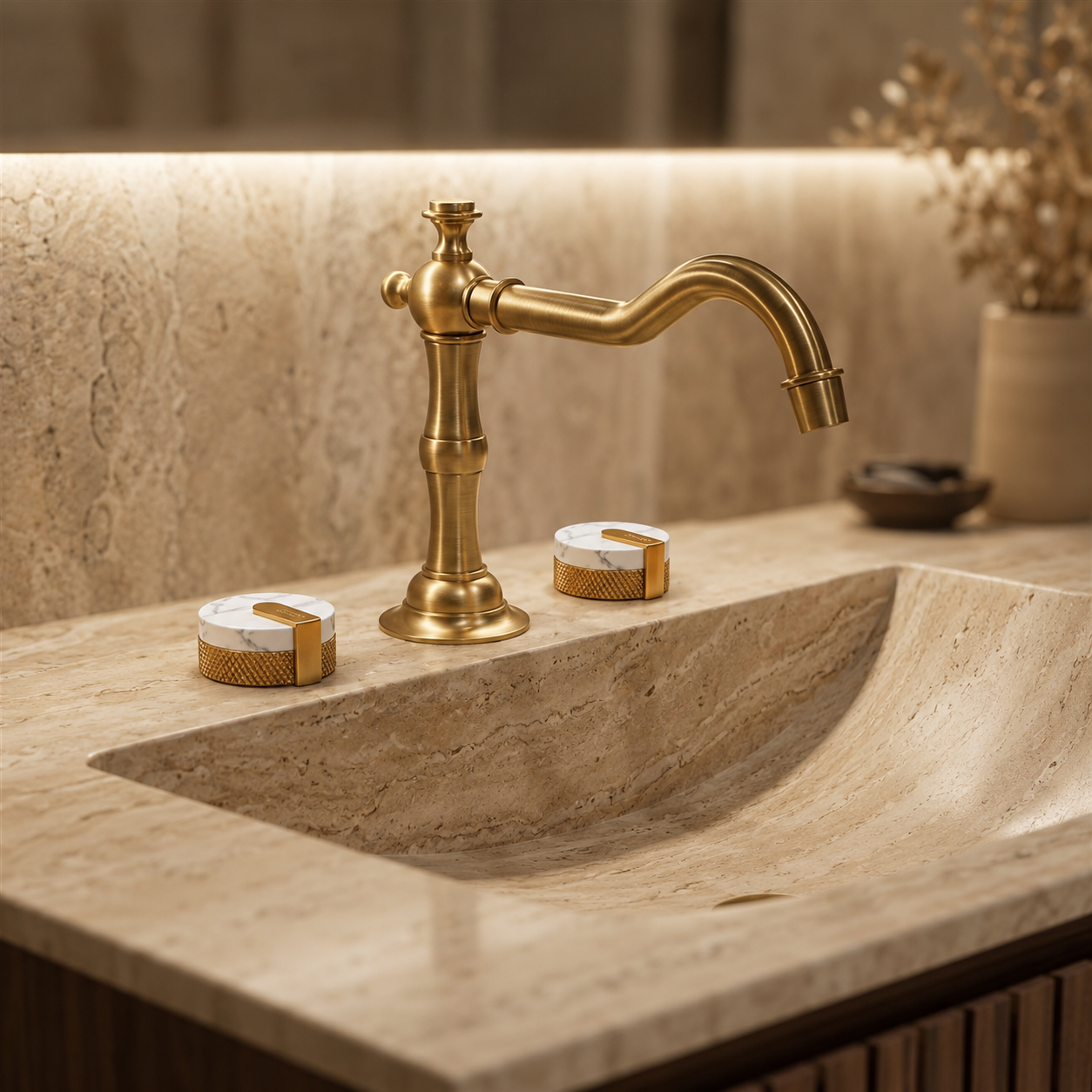Fontana Hospitality Aerius Collection Antique Brass Widespread Bathroom Faucet