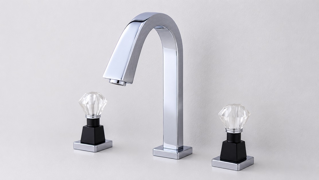 Fontana DualSylvette Chrome Modern Two Handle Bathroom Faucet with Red Crystal Handles