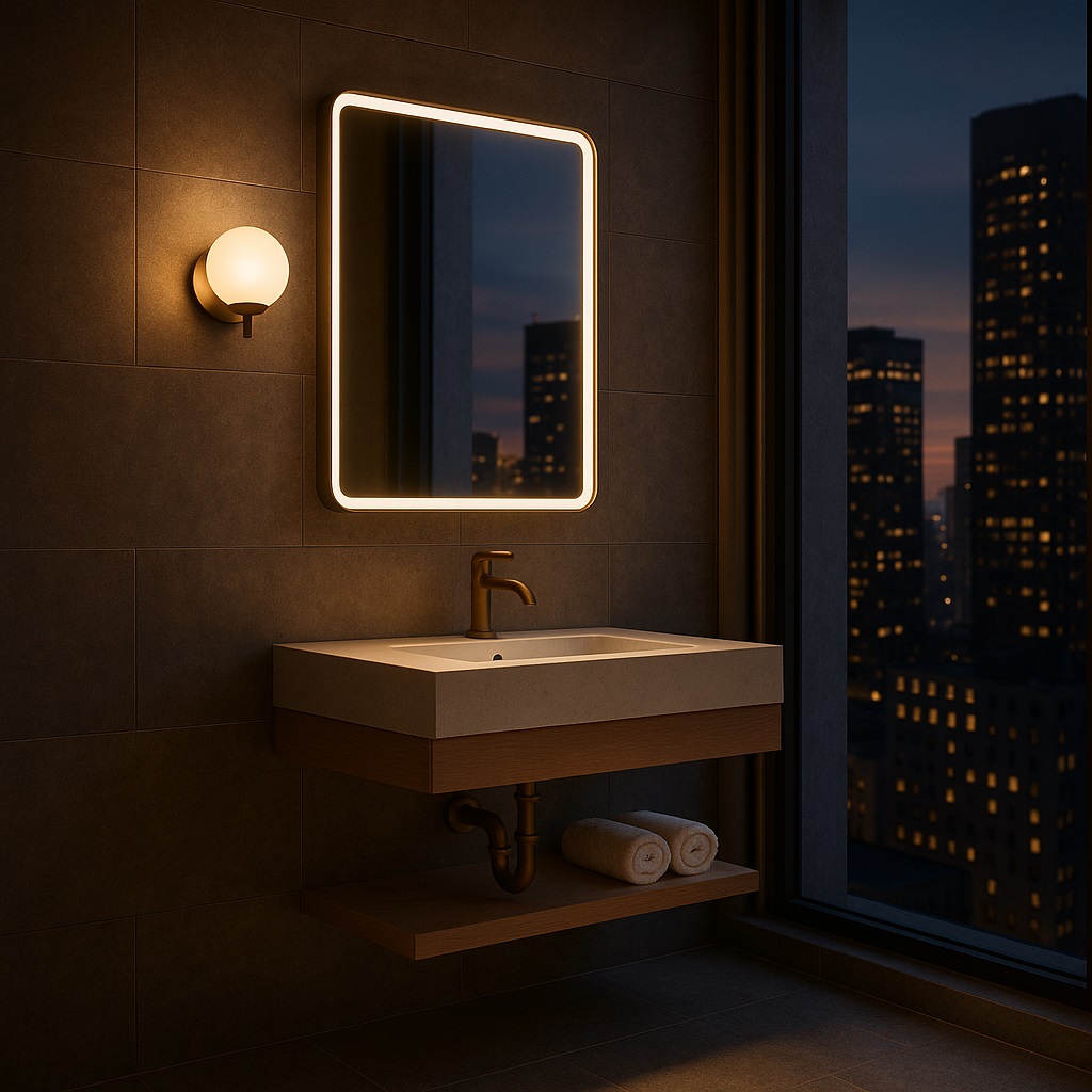 Luxury wall-mounted sink in hotel guest bathroom