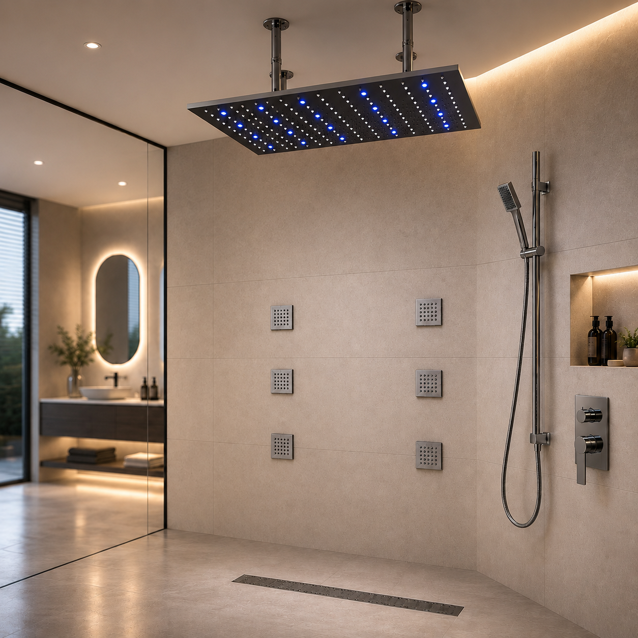 Fontana Trialo Color Changing LED Shower Head with Adjustable Body Jets