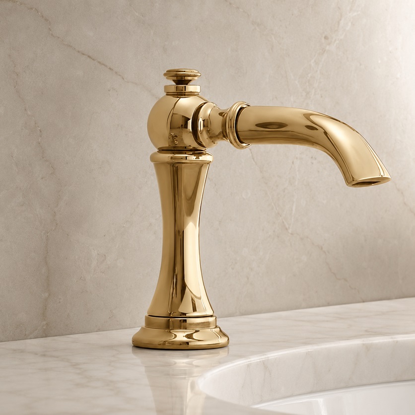 Gold Thermostatic Touchless Motion Sensor Faucet Combo and Vessel Sink Set By Fontana