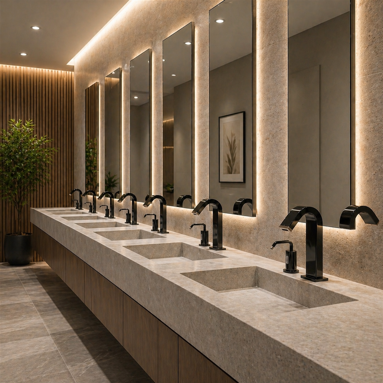 Commercial touchless faucet in antique bronze finish