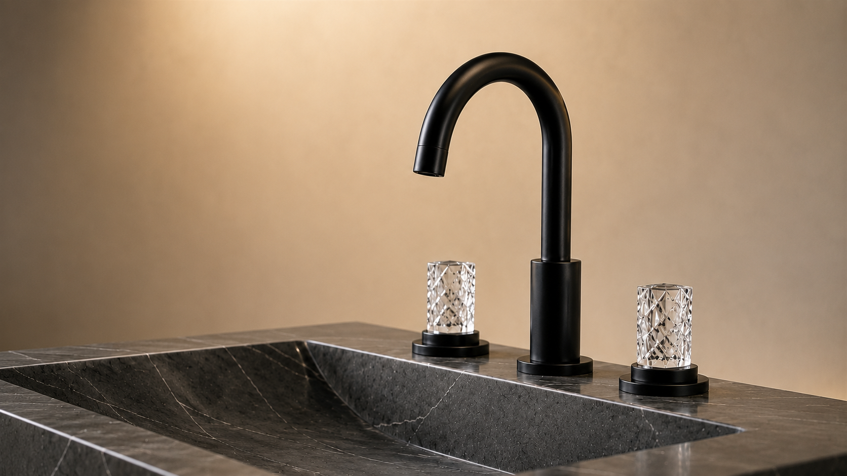 Luxury hospitality bathroom vanity with Fontana TwinLuxara Matte Black two handle faucet