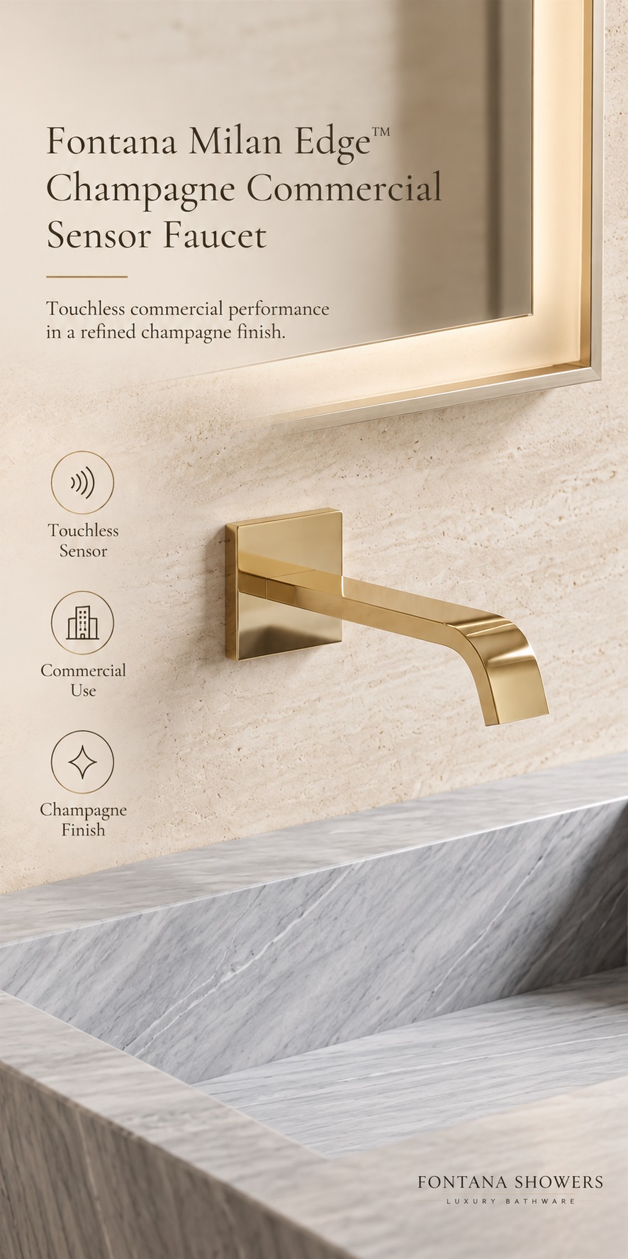 Fontana Milan Edge Champagne Wall Mounted Commercial Sensor Faucet FS10134CP