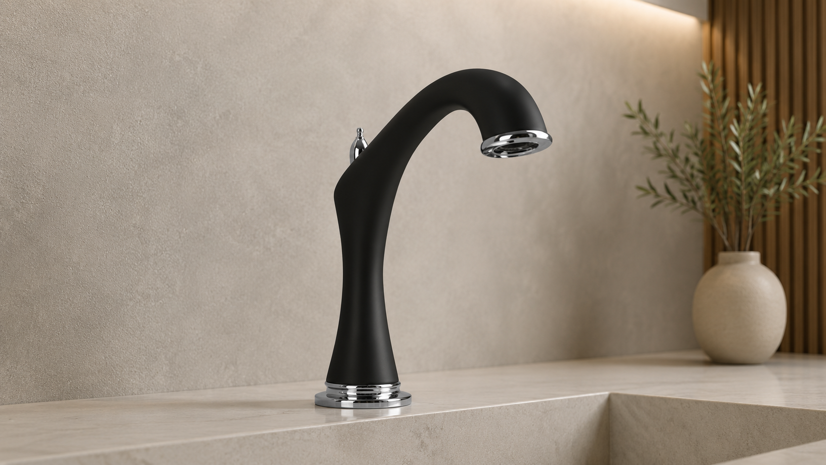 Fontana Black and Chrome Widespread Automatic Sensor Bathroom Faucet FS2071-C