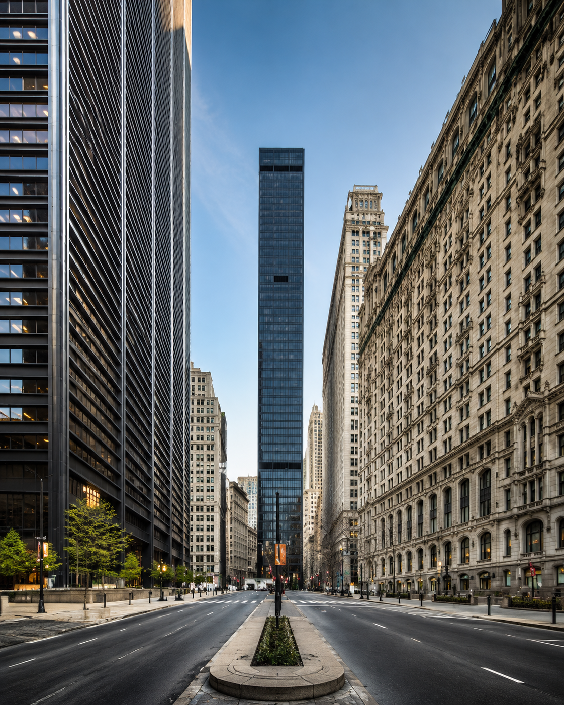 140 Broadway in Manhattan New York City with Isamu Noguchi Cube and Financial District office tower