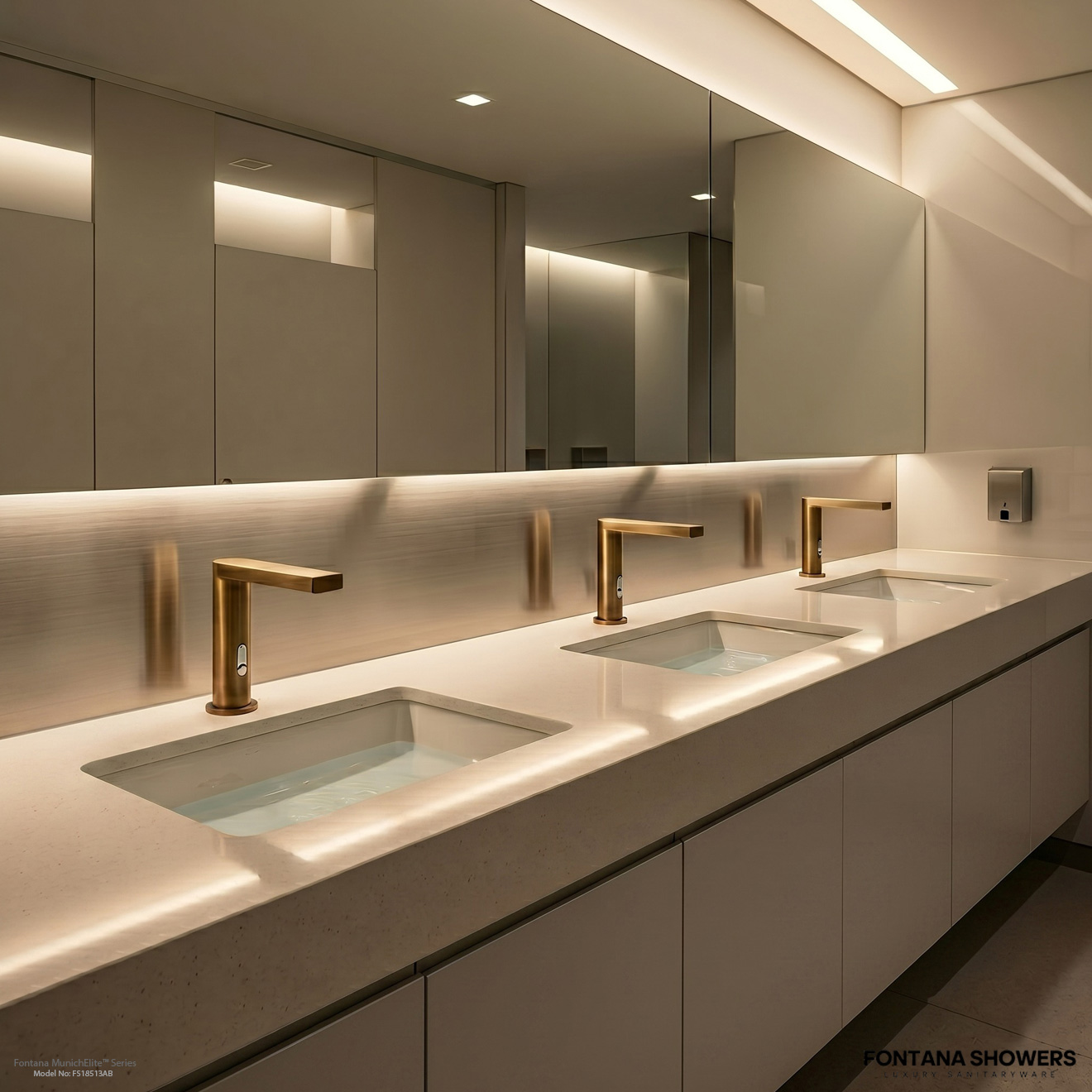 Fontana chrome touchless faucets for historic luxury hotel commercial restrooms