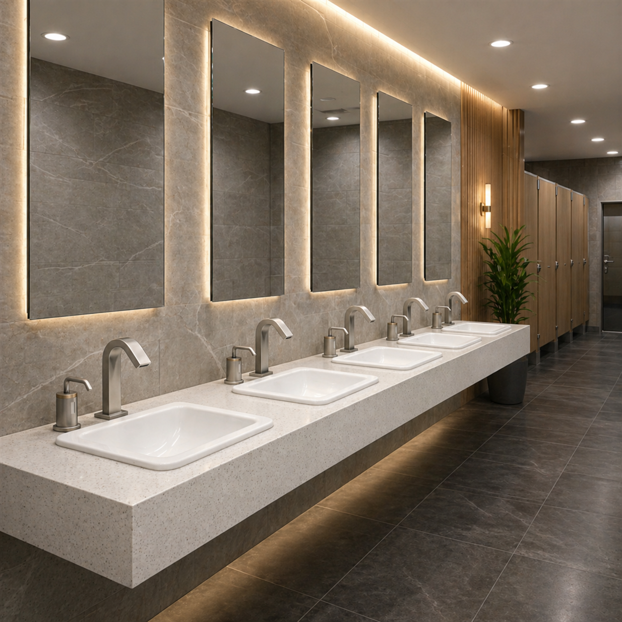 Commercial touchless faucet in aged brass finish