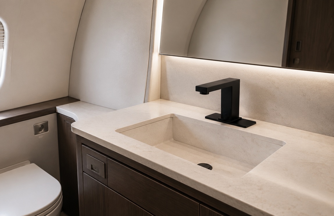 Passenger using an aircraft lavatory faucet during cabin movement and turbulence conditions