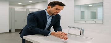 Touchless faucet in a corporate office restroom