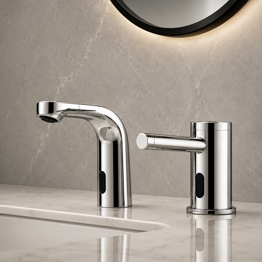 Fontana Gold LED Deck Mounted Touchless Sensor Faucet And Touchless Soap Dispenser