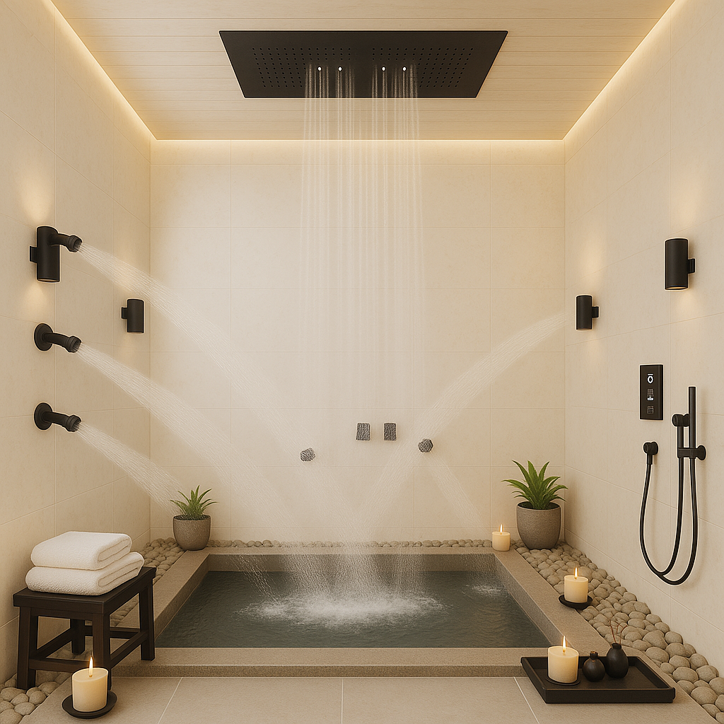 Pressure balancing shower systems with anti-scald protection