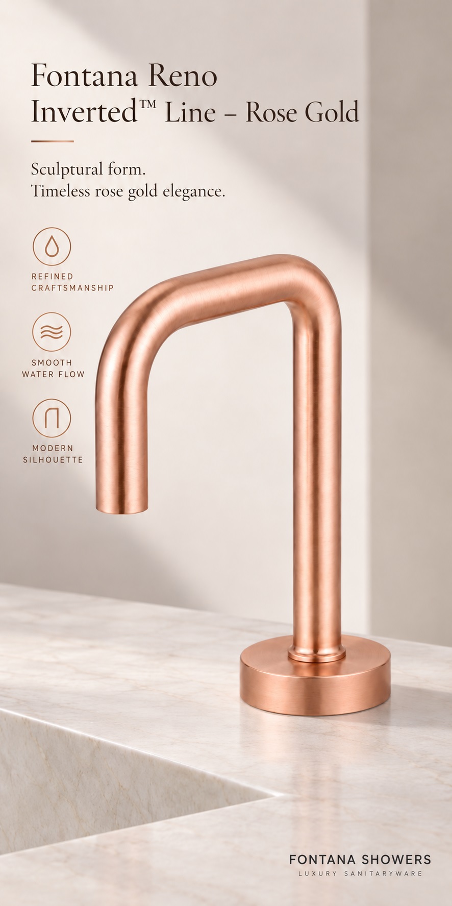 Fontana Reno Inverted Rose Gold U-Shaped Automatic Sensor Faucet FST98075RG