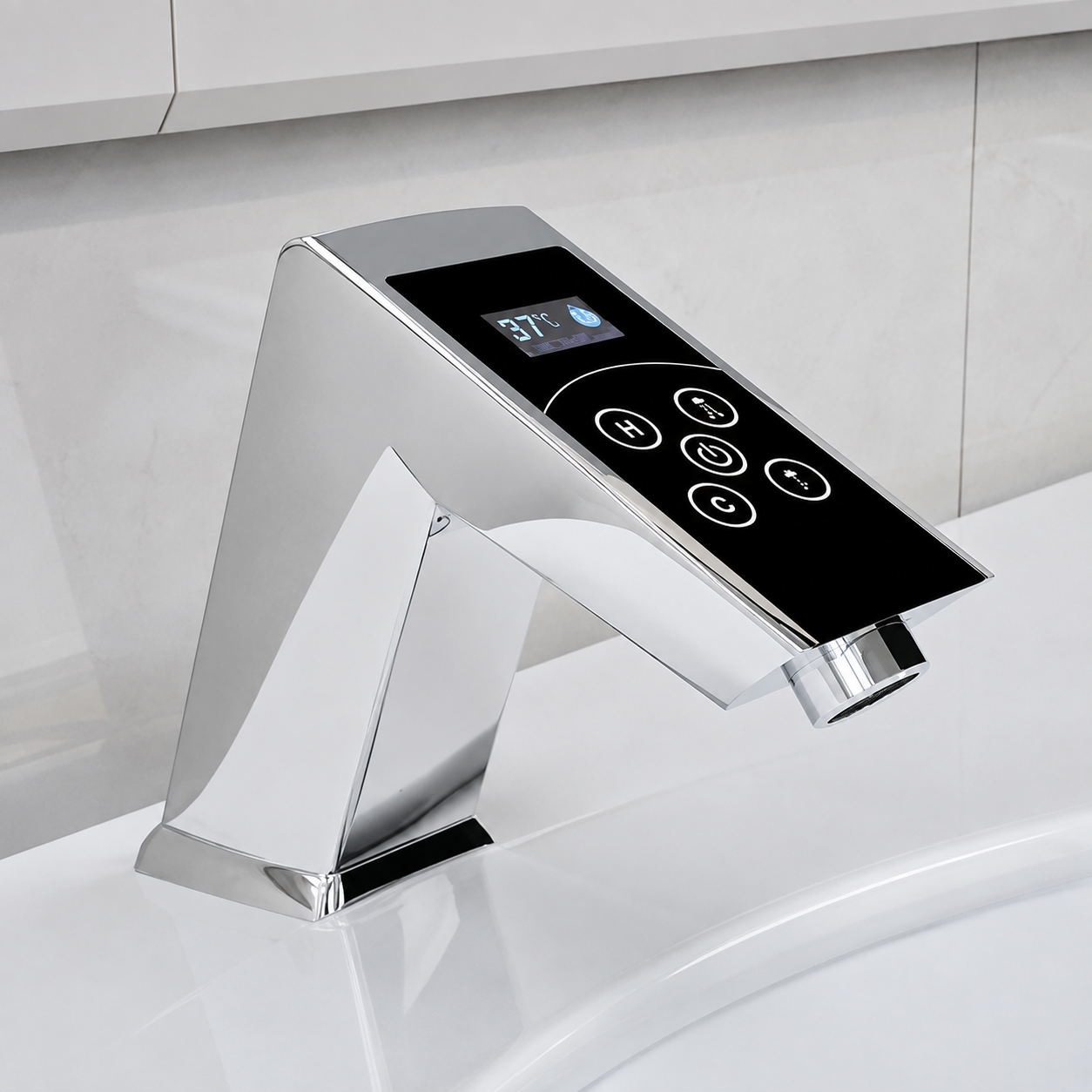 Electronic digital touch faucet for temperature and water control