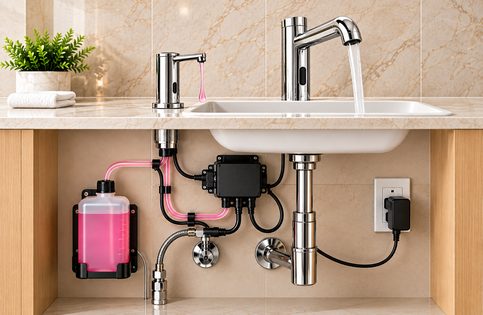 Automatic soap dispenser installation detail