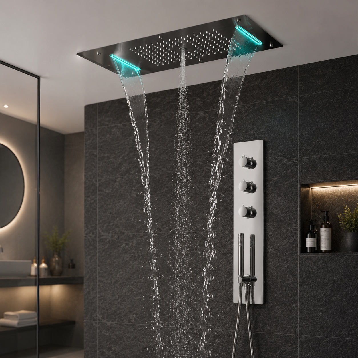 Juno Super Luxury Shower 5 Function Recessed Ceiling Mount LED Large Shower Set System