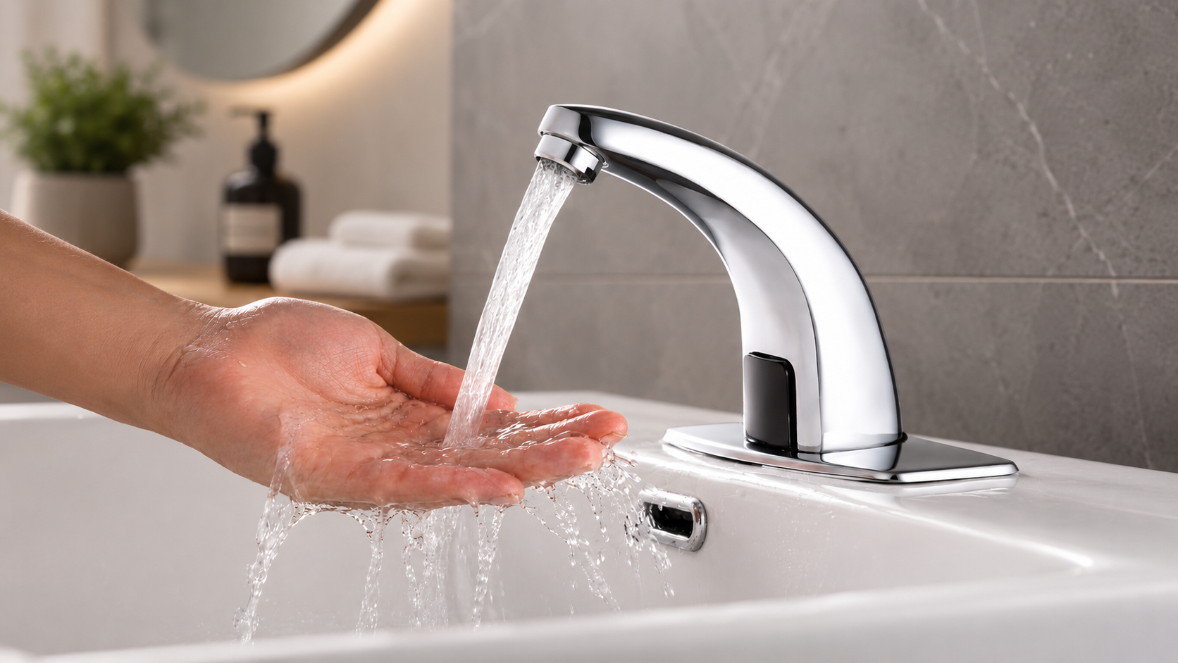 Touchless chrome bathroom faucet for hand washing