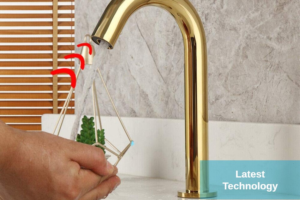 Gold touchless faucet using sensor activation in a commercial wash area