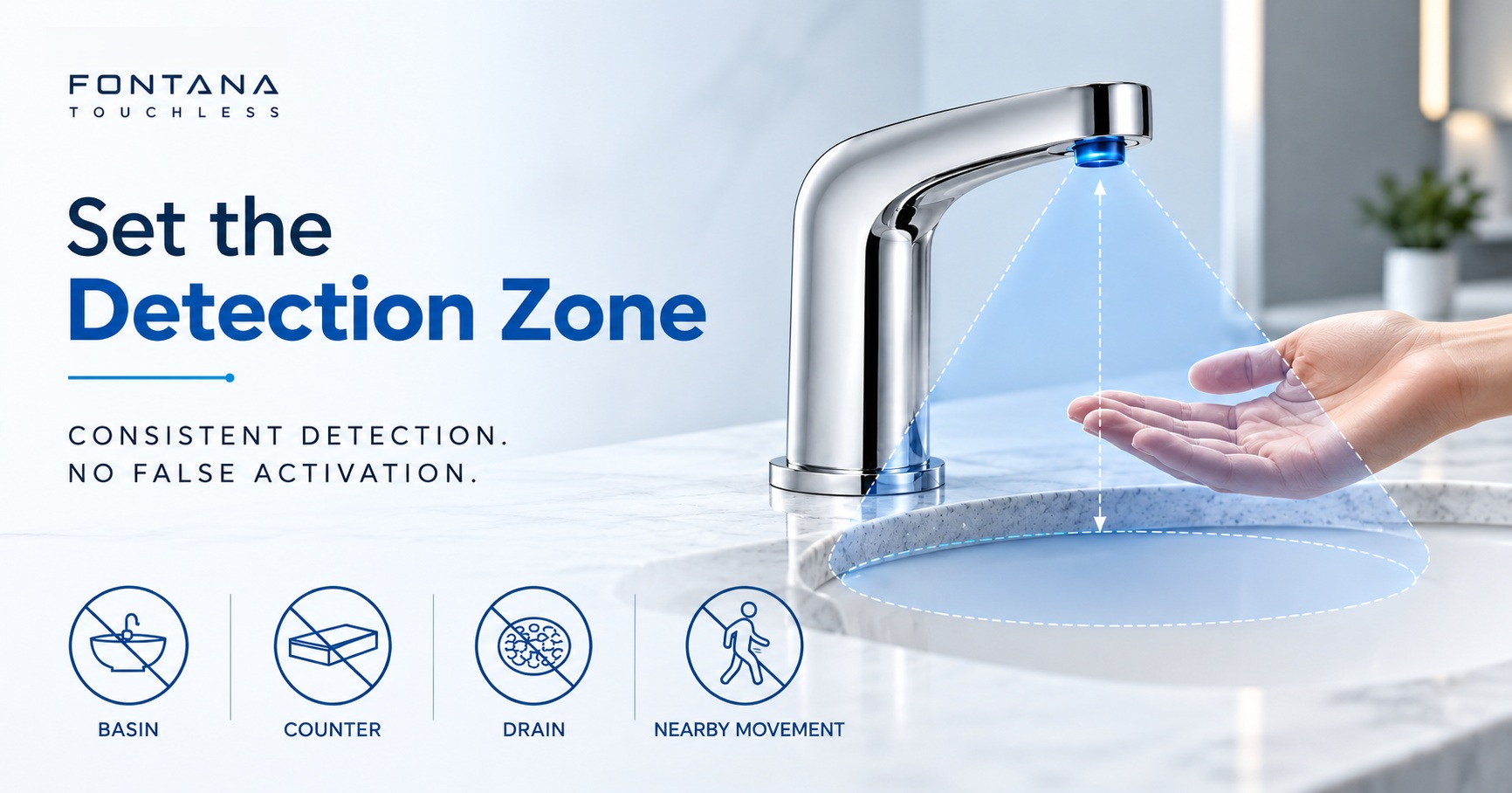 Touchless faucet sensor detection zone