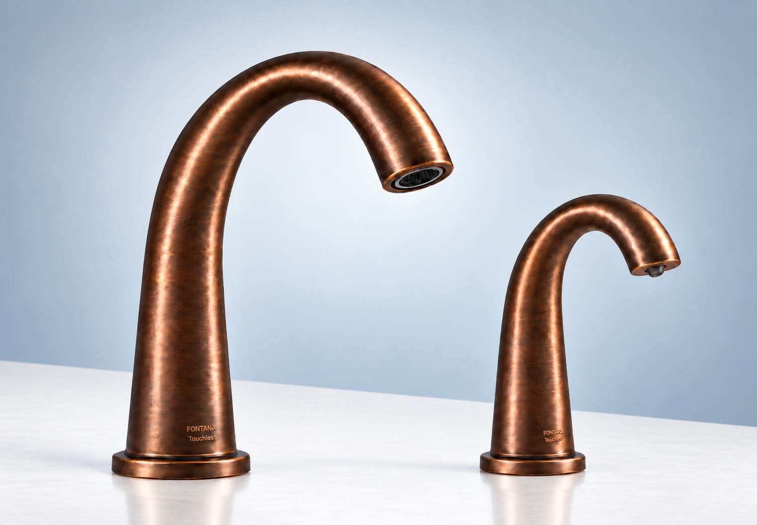Unique Fontana Touchless bathroom faucet set in antique brass bronze finish