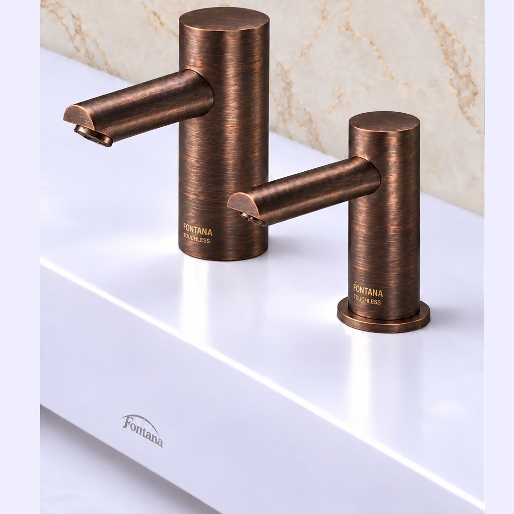 Unique antique brass touchless commercial bathroom fixture set
