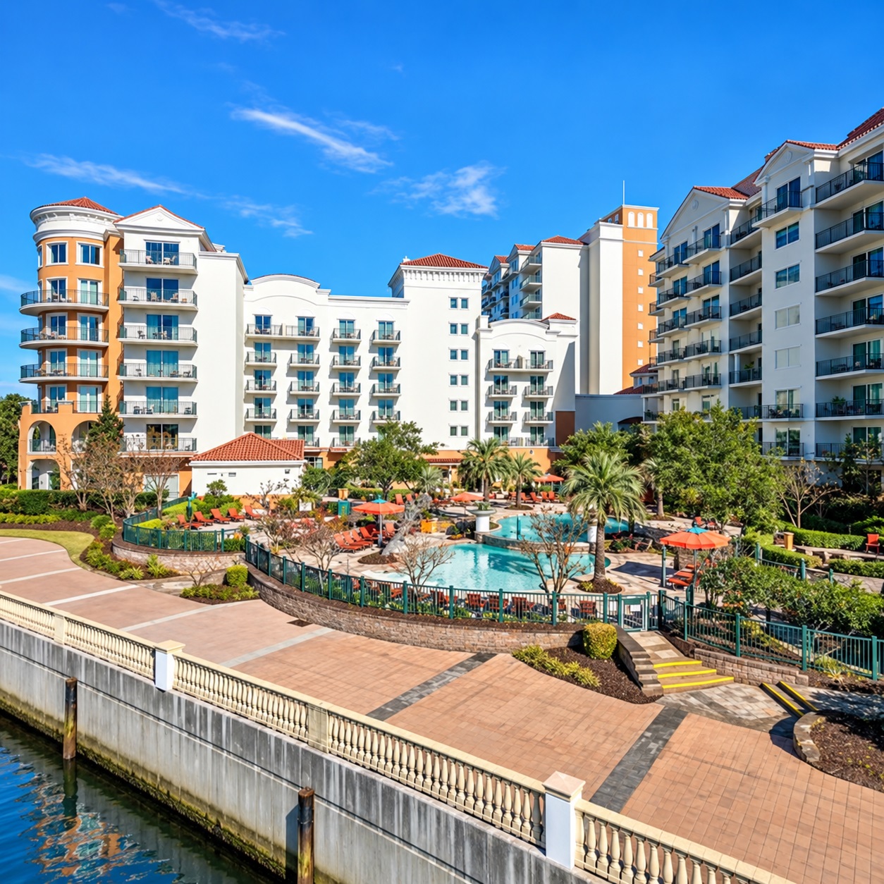 Resort-style residential amenity center architectural environment