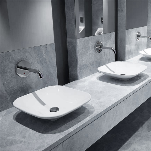 Chrome Finished Public Restroom Touchless Faucet and Vessel Sink Set