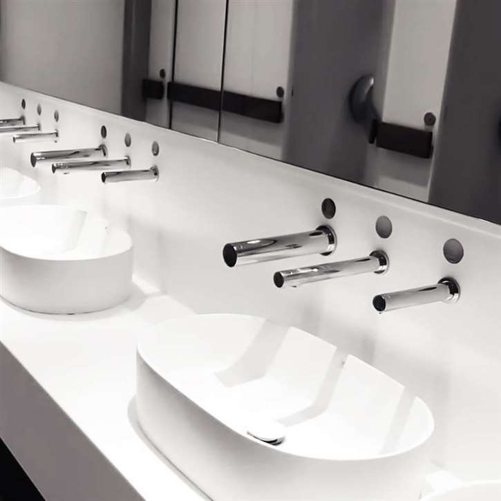 Chrome Finished Public Restroom Touchless Faucet and Vessel Sink Set