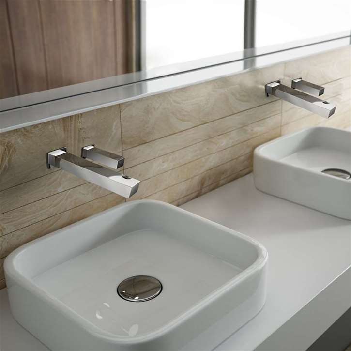 Chrome Finished Public Restroom Touchless Faucet and Vessel Sink Set