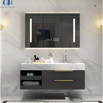 Bathselect Single Sink Modern Combination Vanity Set With marble Countertop And LED Smart Mirror