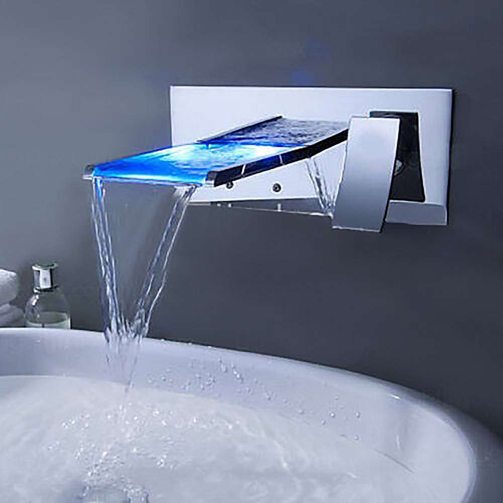 Lucania Wall Mount LED Waterfall Sink Faucet