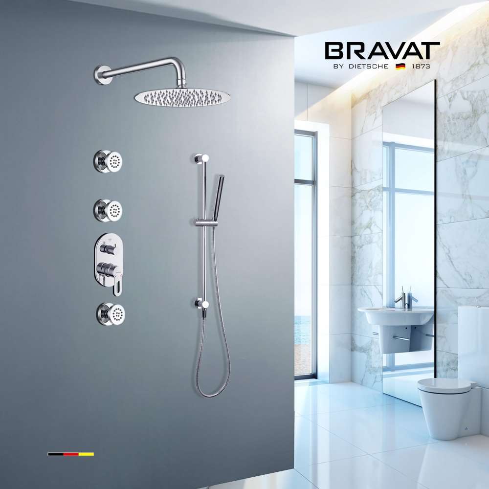 Fontana Wall Mount Thermostatic Rain Shower System Brushed Nickel