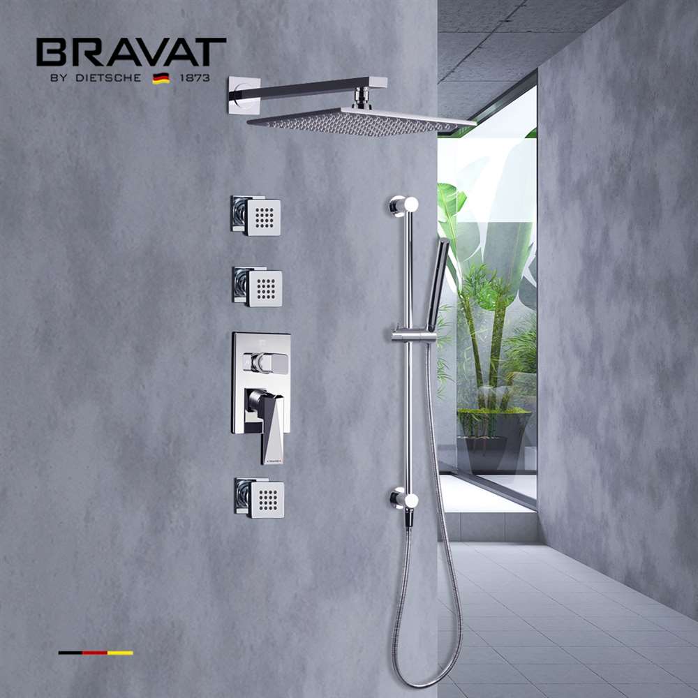 Fontana Wall Mount Thermostatic Rain Shower System Chrome