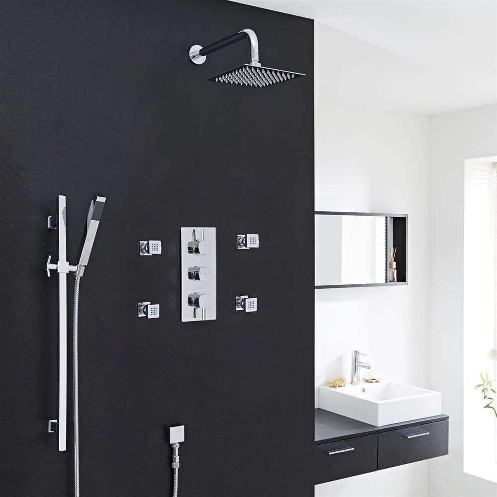 Fontana Edinburgh Chrome Finish Wall Mount Thermostatic Rainfall Shower Set DP