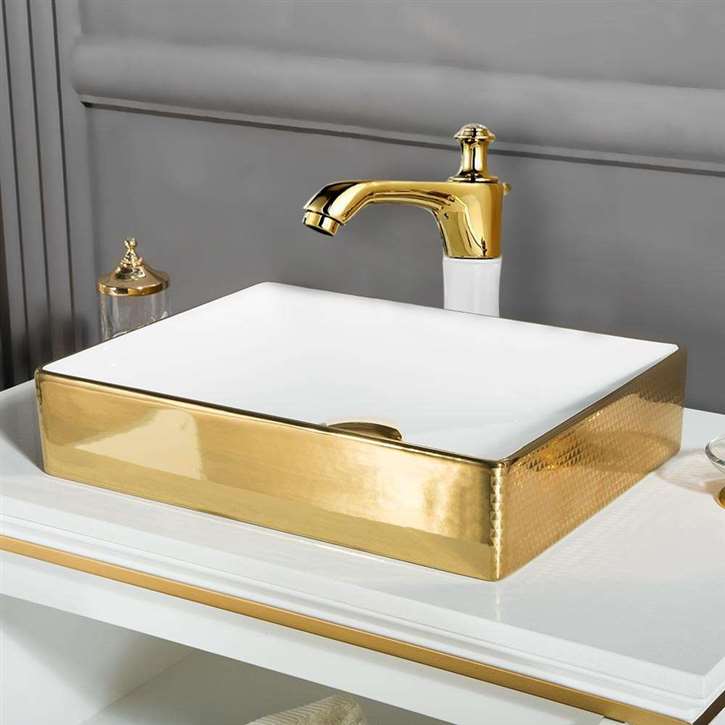 Fontana Vessel Sink and Gold Touchless Motion Sensor Faucet Combo
