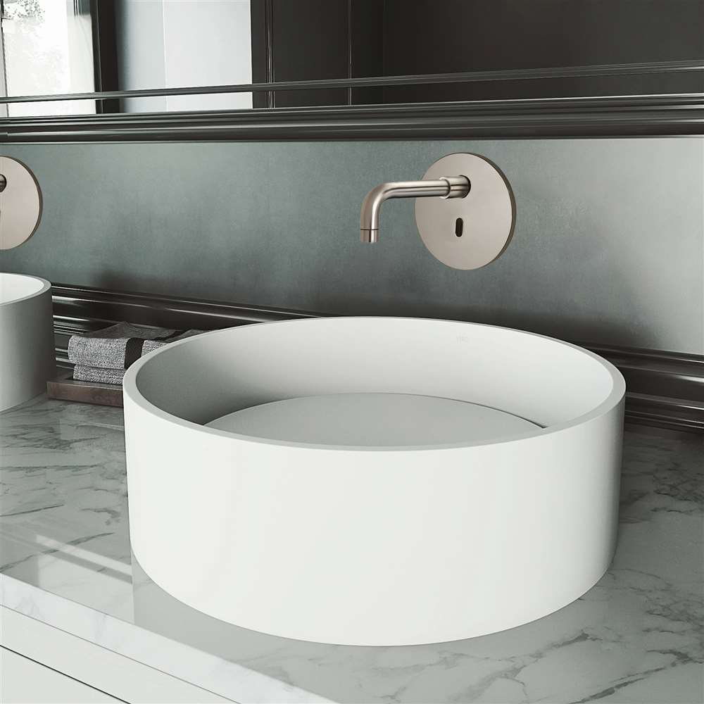Brushed Nickel Touchless Wall Faucet and Vessel Sink Combo