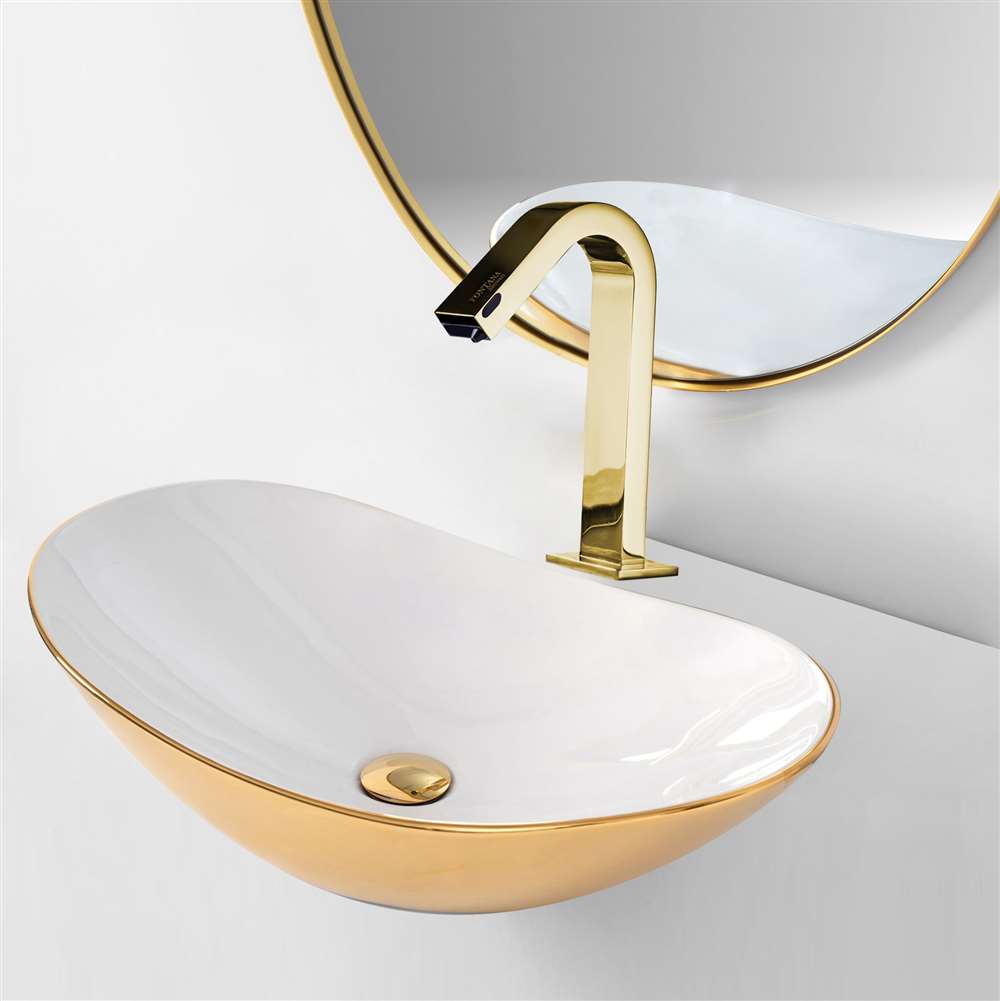 Gold and Pearl White Sink and Touchless Faucet Combo