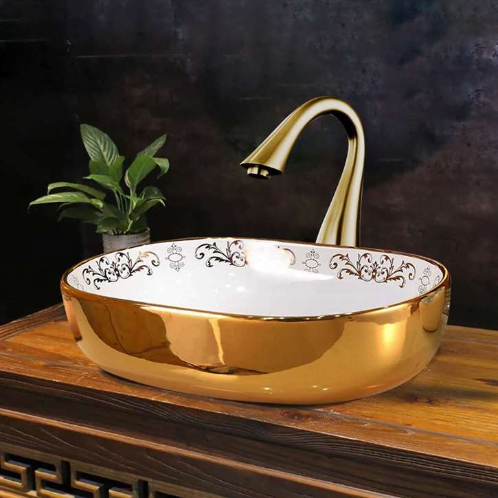 Fontana Vessel Sink and Gold Swan Neck Touchless Motion Sensor Faucet Combo