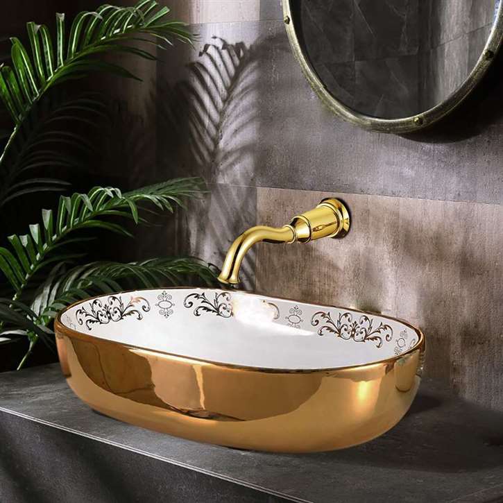 Fontana Vessel Sink and Gold Hook Shape Touchless Motion Sensor Faucet Combo